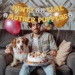 BEISHIDA Glitter Gold Pawty Time Mother Puppers Banner - NO DIY - The Pet Birthday Banner - Puppy Birthday Decorations，Cute Cat/Dog Birthday Party Supplies，Dog Paw Party Bunting Sign，Puppy Dog Pennant Décor