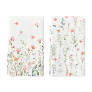 Artoid Mode Plants Floral Spring Kitchen Towels Dish Towels, 18x26 Inch Farmhouse Summer Wildflower Decoration Hand Towels Set of 2
