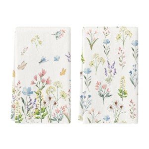 Artoid Mode Flowers Floral Spring Kitchen Towels Dish Towels, 18x26 Inch Daily Seasonal Summer Dragonfly Decoration Hand Towels Set of 2