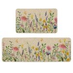 Artoid Mode Flowers Lavender Daisy Spring Kitchen Mats Set of 2, Summer Home Decor Low-Profile Kitchen Rugs for Floor - 17x29 and 17x47 Inch