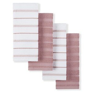 KitchenAid Albany Kitchen Towel 4-Pack Set, Dried Rose/White, 16"x26"