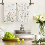 Artoid Mode Flowers Floral Spring Kitchen Towels Dish Towels, 18x26 Inch Daily Seasonal Summer Dragonfly Decoration Hand Towels Set of 2