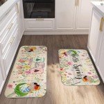 Unibyby Spring Kitchen Rugs Spring Floral Flowers Kitchen Mat for Floor, Buffalo Plaid Check Kitchen Rugs and Mats Non Skid Washable Set of 2, Decorative Kitchen Decor 17x29 and 17x47 Inch