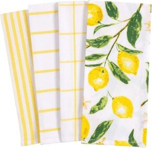 KAF Home Pantry Lemons All Over Kitchen Dish Towel Set of 4, Cotton, 18 x 28-inch
