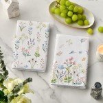 Artoid Mode Flowers Floral Spring Kitchen Towels Dish Towels, 18x26 Inch Daily Seasonal Summer Dragonfly Decoration Hand Towels Set of 2