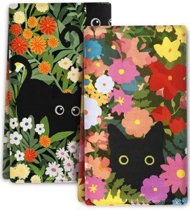 Miss Adola Microfiber Kitchen Towels - Set of 2 Dish Towels for Kitchen 18 x 26 Inch Home Decoration Cat Flower Cute Spring Hand Towels Soft & Absorbent Aesthetic Design