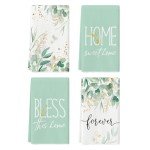 Artoid Mode Green Eucalyptus Home Motto Spring Kitchen Towels Dish Towels, 18x26 Inch Farmhouse Decoration Hand Towels Set of 4
