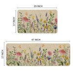 Artoid Mode Flowers Lavender Daisy Spring Kitchen Mats Set of 2, Summer Home Decor Low-Profile Kitchen Rugs for Floor - 17x29 and 17x47 Inch