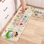 Unibyby Spring Kitchen Rugs Spring Floral Flowers Kitchen Mat for Floor, Buffalo Plaid Check Kitchen Rugs and Mats Non Skid Washable Set of 2, Decorative Kitchen Decor 17x29 and 17x47 Inch