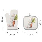 Kitchen Oven Mitts and Pot Holders Set,Pot Holders for Kitchen,Oven Mitt,Spring Cute Bunny Rabbit Print Oven Gloves and Pot Holders, Oven Gloves Mit Hot Pads for Kitchen Cooking Baking. Easter Gifts