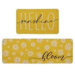 Artoid Mode Yellow Daisy Hello Sunshine Bloom Spring Kitchen Mats Set of 2, Home Decor Low-Profile Kitchen Rugs for Floor - 17x29 and 17x47 Inch