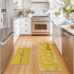 Artoid Mode Yellow Daisy Hello Sunshine Bloom Spring Kitchen Mats Set of 2, Home Decor Low-Profile Kitchen Rugs for Floor - 17x29 and 17x47 Inch