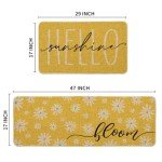 Artoid Mode Yellow Daisy Hello Sunshine Bloom Spring Kitchen Mats Set of 2, Home Decor Low-Profile Kitchen Rugs for Floor - 17x29 and 17x47 Inch