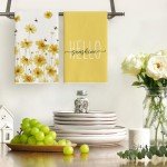 Artoid Mode Yellow Flowers Bee Hello Sunshine Spring Kitchen Towels Dish Towels, 18x26 Inch Summer Holiday Decoration Hand Towels Set of 2