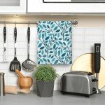 Wovoto Green Leaves Kitchen Towels Decorative Set 2, Cute Botanic Hand Towels Tea Towels, Soft Absorbent Dish Towels for Kitchen Baking Farmhouse Bathroom Spring Summer Kitchen Decor