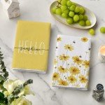 Artoid Mode Yellow Flowers Bee Hello Sunshine Spring Kitchen Towels Dish Towels, 18x26 Inch Summer Holiday Decoration Hand Towels Set of 2