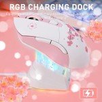 DAREU Sakura Pink Wireless Gaming Mouse with Charging Dock Rechargeable RGB,12K DPI,7 Programmable Buttons High-Precision Sensor [300IPS] [1000Hz] for PC Notebook Mac