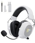 Mytrix Tac Master 2.4GHz Wireless Gaming Headset with Noise Canceling Microphone for PC, PS4, PS5, Mac, Bluetooth 5.3 Gaming Headphones with RGB Light, Surround Sound, 50H Battery (White)