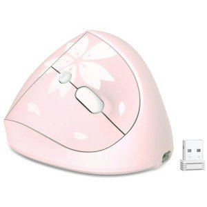 Mytrix Sakura Cherry Pink Wireless Ergonomic Vertical Mouse, 2.4GHz Optical Ergo Mouse with 800/1200/1600 DPI - Right Handed for Laptop, Computer, Desktop, Windows, Mac OS, iOS, Linux Android Systems