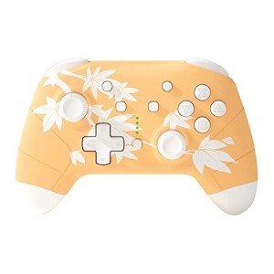 Mytrix Wireless Controller Compatible with Nintendo Switch/Lite/OLED, Cute Wireless Pro Controllers Gamepad with Wake-Up, Headphone Jack, Auto-Fire Turbo, Motion, Vibration, Maple Leaf Orange