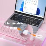 Mytrix Sakura Wireless Keyboard and Mouse Combo, Cute Pink Retro Typewriter Round Keys, 2.4G USB & Typc-C Receiver Slim Keyboard Mouse Set with Numeric Keypad for Computer, Laptop, Desktops, PC, Mac