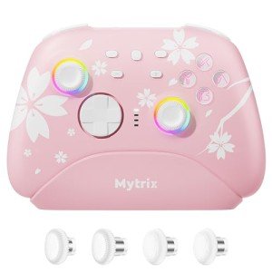 Mytrix Wireless Pro Controller with Charging Dock, Controllers for Nintendo Switch/PC/Steam/iPad/Mac/Tablet/Laptop, with RGB Light/Macro Keys/Turbo Button/4 Joystick Replacements, Sakura Pink