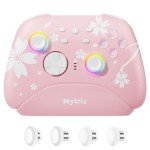 Mytrix Wireless Pro Controller with Charging Dock, Controllers for Nintendo Switch/PC/Steam/iPad/Mac/Tablet/Laptop, with RGB Light/Macro Keys/Turbo Button/4 Joystick Replacements, Sakura Pink