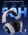 Mytrix Tac Master 2.4GHz Wireless Gaming Headset with Noise Canceling Microphone for PC, PS4, PS5, Mac, Bluetooth 5.3 Gaming Headphones with RGB Light, Surround Sound, 50H Battery (White)
