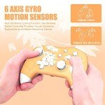 Mytrix Wireless Controller Compatible with Nintendo Switch/Lite/OLED, Cute Wireless Pro Controllers Gamepad with Wake-Up, Headphone Jack, Auto-Fire Turbo, Motion, Vibration, Maple Leaf Orange