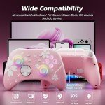 Mytrix Wireless Pro Controller with Charging Dock, Controllers for Nintendo Switch/PC/Steam/iPad/Mac/Tablet/Laptop, with RGB Light/Macro Keys/Turbo Button/4 Joystick Replacements, Sakura Pink