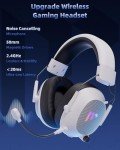 Mytrix Tac Master 2.4GHz Wireless Gaming Headset with Noise Canceling Microphone for PC, PS4, PS5, Mac, Bluetooth 5.3 Gaming Headphones with RGB Light, Surround Sound, 50H Battery (White)