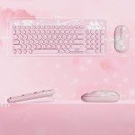 Mytrix Sakura Wireless Keyboard and Mouse Combo, Cute Pink Retro Typewriter Round Keys, 2.4G USB & Typc-C Receiver Slim Keyboard Mouse Set with Numeric Keypad for Computer, Laptop, Desktops, PC, Mac