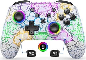 Gammeefy Switch Controller, Wireless Switch Pro Controller for Nintendo Switch/Lite/OLED, 9 Color Adjustable LED Switch Remote Compatible with Windows PC/Android/IOS with Programmable (White)