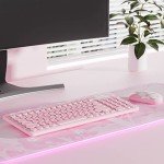 Mytrix Sakura Wireless Keyboard and Mouse Combo, Cute Pink Retro Typewriter Round Keys, 2.4G USB & Typc-C Receiver Slim Keyboard Mouse Set with Numeric Keypad for Computer, Laptop, Desktops, PC, Mac