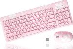 Mytrix Cute Sakura Pink Wireless Keyboard Mouse Combo, Retro Type-Writer Keys, 2.4G USB Slim Keyboard Mouse Set with Numeric Keypad for Computer, Laptop, Desktops, Pc, Mac(KMCS01) (Renewed)