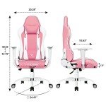 PUKAMI Pink Cute Kawaii Gaming Chair for Girl Ergonomic Desk Racing Office Adjustable High Back Game Swivel Leather Chair with Lumbar Support and Headrest