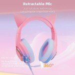Mytrix Wired Gaming Headset with Mic for PS4, PS5, Xbox, PC, Mac, Switch, Cat Ear Gaming Headphones with 360° Rotation Microphone, Surround Sound, Soft Earmuff, RGB Light Effect - Gradient Pink Blue