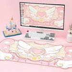 GeekShare Large Gaming Mouse Pad Kawaii Pink Non-Slip Rubber Back Mouse Pad Big Waterproof Desk Mat for Keyboard and Mouse Perfect for Gaming,or Home Office Work - Star Wings（Super Dense Cloth）