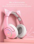 PHNIXGAM Cat Ear Gaming Cute Headset, Wired Over-Ear Headphones with Retractable Microphone, Surround Sound, LED Backlight for PS4, PS5, Xbox One(No Adapter), PC, Mobile Phone (Light Pink)