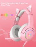 PHNIXGAM Cat Ear Gaming Cute Headset, Wired Over-Ear Headphones with Retractable Microphone, Surround Sound, LED Backlight for PS4, PS5, Xbox One(No Adapter), PC, Mobile Phone (Light Pink)