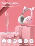 PHNIXGAM Cat Ear Gaming Cute Headset, Wired Over-Ear Headphones with Retractable Microphone, Surround Sound, LED Backlight for PS4, PS5, Xbox One(No Adapter), PC, Mobile Phone (Light Pink)