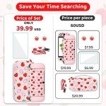 FUNDIARY Pink Strawberry Travel Carrying Case for Nintendo Switch OLED, Portable Accessories Kit with Shouckproof Storage Bag, Soft TPU Protective Case, Screen Protector, Shoulder Strap & 2 Thumb Caps