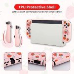 FUNDIARY Pink Strawberry Travel Carrying Case for Nintendo Switch OLED, Portable Accessories Kit with Shouckproof Storage Bag, Soft TPU Protective Case, Screen Protector, Shoulder Strap & 2 Thumb Caps