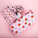 FUNDIARY Pink Strawberry Travel Carrying Case for Nintendo Switch OLED, Portable Accessories Kit with Shouckproof Storage Bag, Soft TPU Protective Case, Screen Protector, Shoulder Strap & 2 Thumb Caps