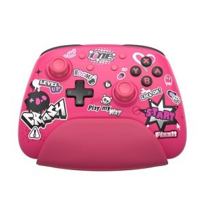IINE Wireless Pro Controller with Charging Dock, PC Controller with Macro/Turbo/Rumble/NFC/Motion Sensor Function, Multi-Platform Gamepad Compatible with Switch/PC/Steam/Phone/Tablet (Pink Graffiti)