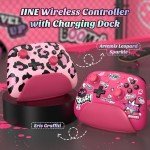 IINE Wireless Pro Controller with Charging Dock, PC Controller with Macro/Turbo/Rumble/NFC/Motion Sensor Function, Multi-Platform Gamepad Compatible with Switch/PC/Steam/Phone/Tablet (Pink Graffiti)