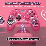 IINE Wireless Pro Controller with Charging Dock, PC Controller with Macro/Turbo/Rumble/NFC/Motion Sensor Function, Multi-Platform Gamepad Compatible with Switch/PC/Steam/Phone/Tablet (Pink Graffiti)