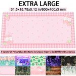 Cute Pink Plaid Desk Mats Strawberry Milk Gaming Desk Pad, Kawaii Extended Mouse Pad Kawaii Large Keyboard Mats XXL, Laptop Mat for Desk, Desktop Mat Mousepad Office Decor for Women 31.5"x15.75"