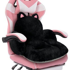 QIUODO Cute Chair Cushion, Comfy Seat Cushion for Office Desk, Kawaii Chair Cushions for Gamer, Soft Chair Cushion for Room Bedroom Decor（Black Kitty）