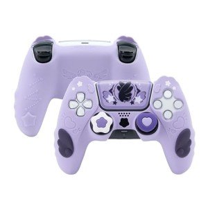 GeekShare PS5 Controller Skin Set,Anti-Slip Silicone Protective Cover Skin Case for PS5 Wireless Controller with 2 Thumb Grip Caps and 2 Stickers - Star Wings Series (Purple)